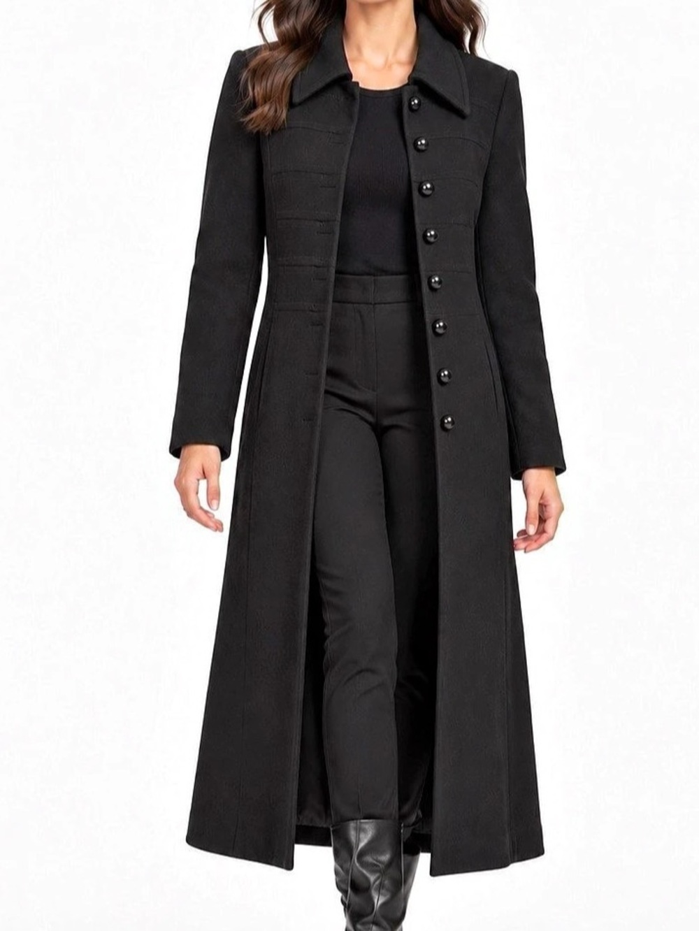 PLANET Black Wool Cashmere Long Military Coat Size 10 Like New